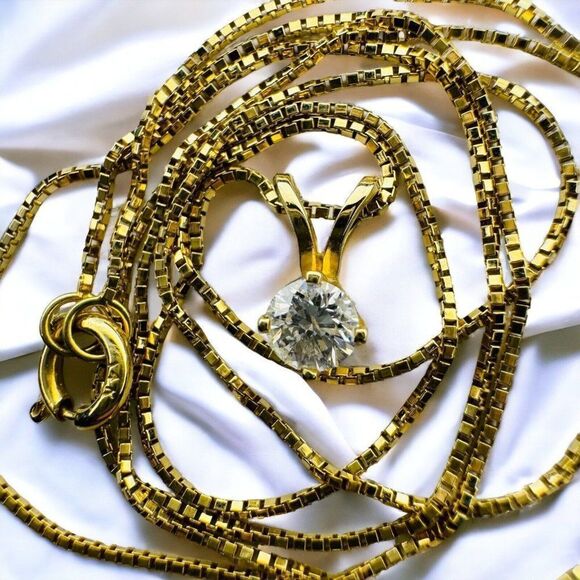 14K Gold 1/4 Carat Natural Diamond Solitaire Necklace 18" .25ct Anniversary Gift - Picture 14 of 16